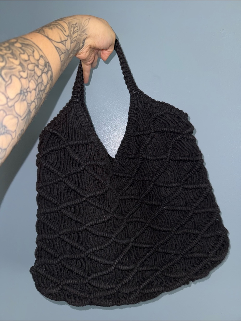 C&C California Black Macramé Shoulder Tote